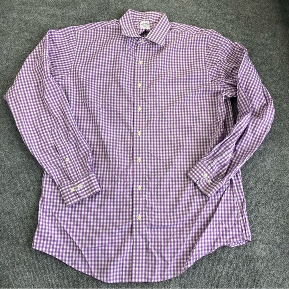 Brooks Brothers Slim Fit Long Sleeve Purple Button Down, Plaid Shirt Large 17 - Picture 1 of 8